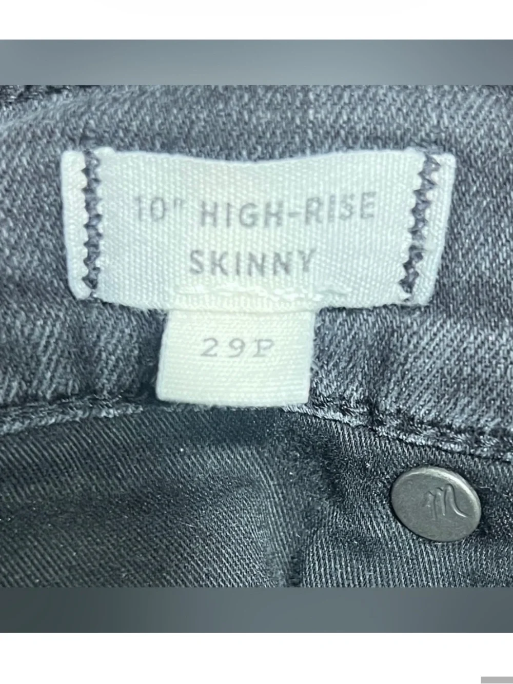 Madewell 10” High Rise Skinny Jeans Lunar Black Raw Hem Button Fly 29P